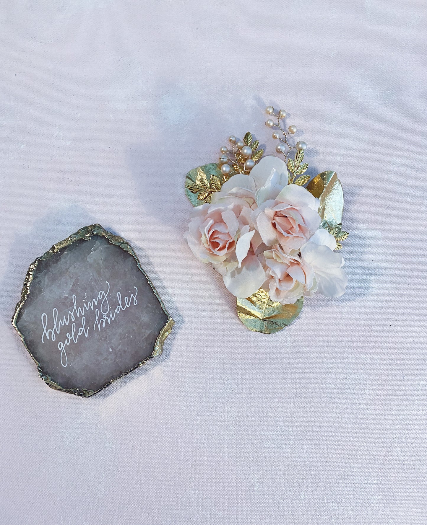 Blush and Gold Floral Comb