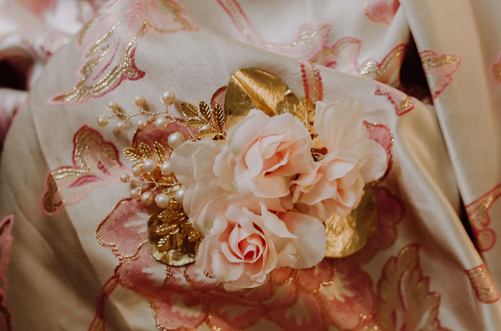 Blush and Gold Floral Comb