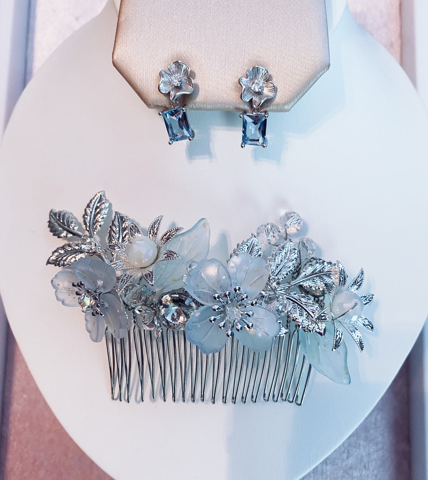 Silver Floral Blue Drops