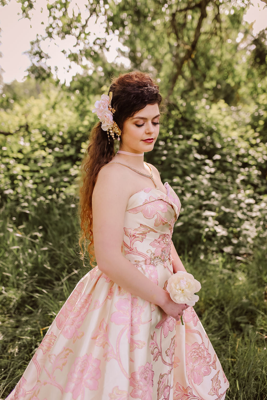 Blush and Gold Floral Comb