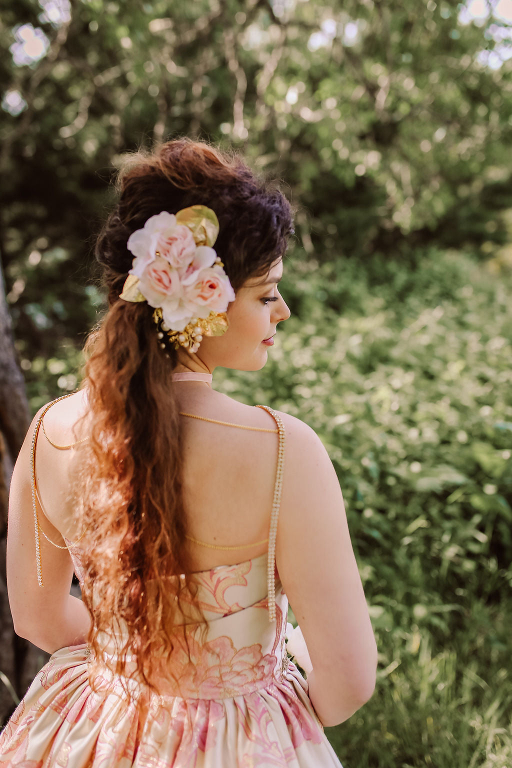 Blush and Gold Floral Comb