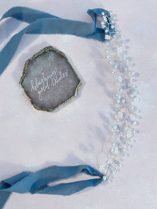 Silver and Blue Bridal Sash