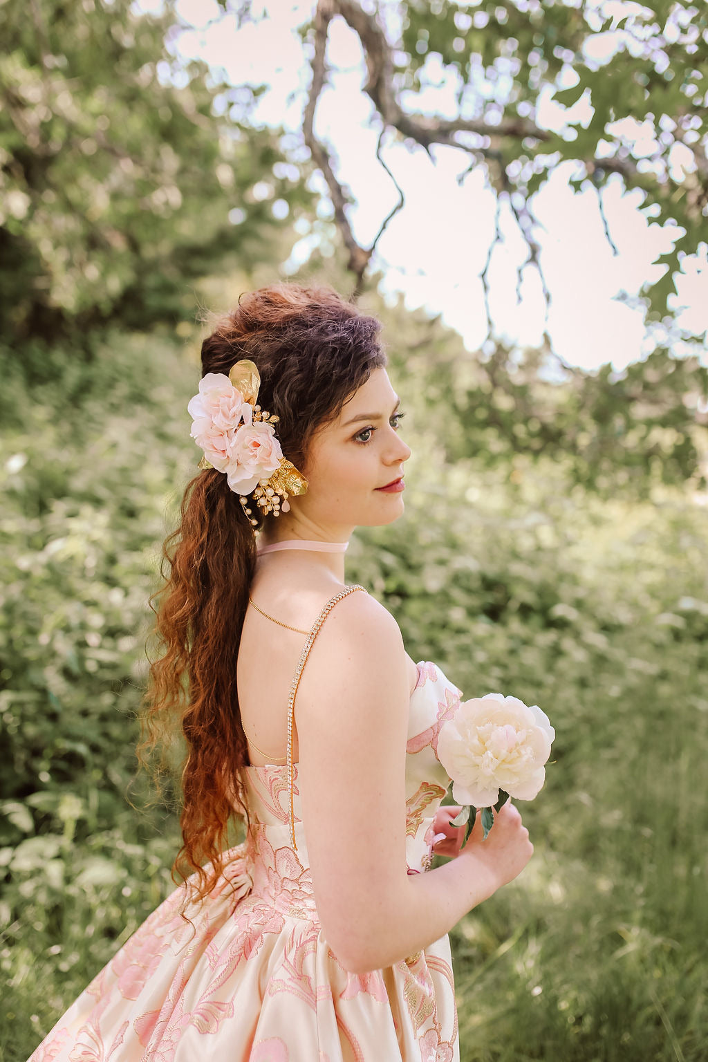 Blush and Gold Floral Comb
